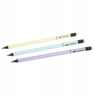 3x Ołówek Trójkątny HB z Gumką Premium PASTEL Kidea