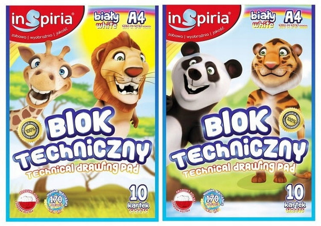 BLOK TECHNICZNY SZKOLNY GRUBY PAPIER FORMAT A4 10 KARTEK BIAŁY 170 G