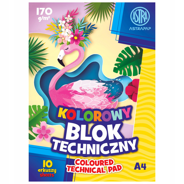 Blok techniczny KOLOROWY Astra 10 kartek A4 Dla Dzieci 170g Astra