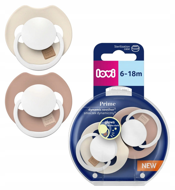 LOVI Smoczek Silikonowy DYNAMICZNY 2 szt. GLOW/BLUSH z Etui 6-18M+ 34/437