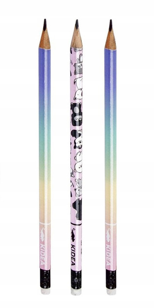 Ołówek Szkolny Trójkątny Z Gumką Twardość HB PASTELOWY ZWIERZĘTA Kidea x3