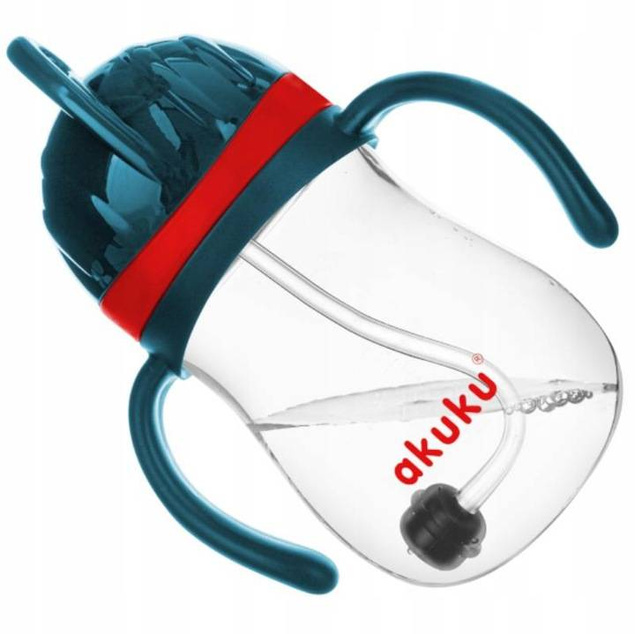 Akuku Kubek Kubek Niekapek Ze Słomką Odważnikiem CZERWONY 280ml 9M+ Akuku