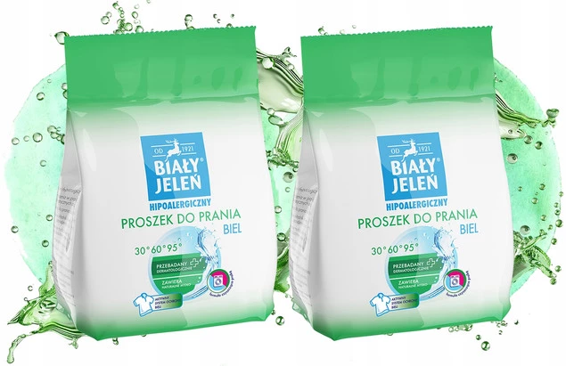 2x BIAŁY JELEŃ Hipoalergiczny Proszek Do Prania BIAŁYCH Biel Tkanin 1,5 kg