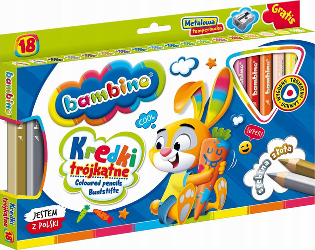 Kredki BAMBINO trójkątne 18kol.w drewnie+temp. MAJEWSKI