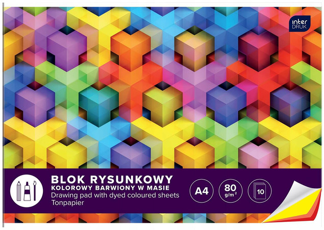 Blok rysunkowy kolorowy A4 10 barwiony w masie p10, cena za 1szt.