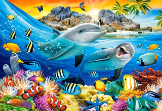 Puzzle 180 Układanka Zwierzęta DELFINY Tropiki Rafa Morze 7+ Castorland