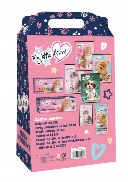 Zestaw upominkowy: kredki, farby i zeszyty. My Little Friends | St. Majewski