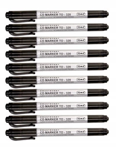 10x Marker Dwustronny Permanentny Do Płyt CD/DVD Czarny TOMA