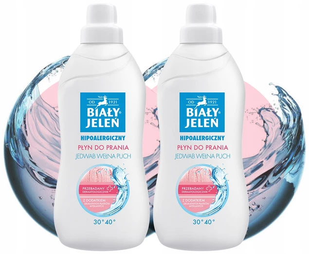 2x Płyn Do Prania JEDWAB WEŁNA PUCH Delikatny BIAŁY JELEŃ 1L