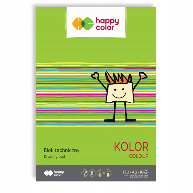 Blok Techniczny KOLOROWY A3 10 k 170g Happy Color