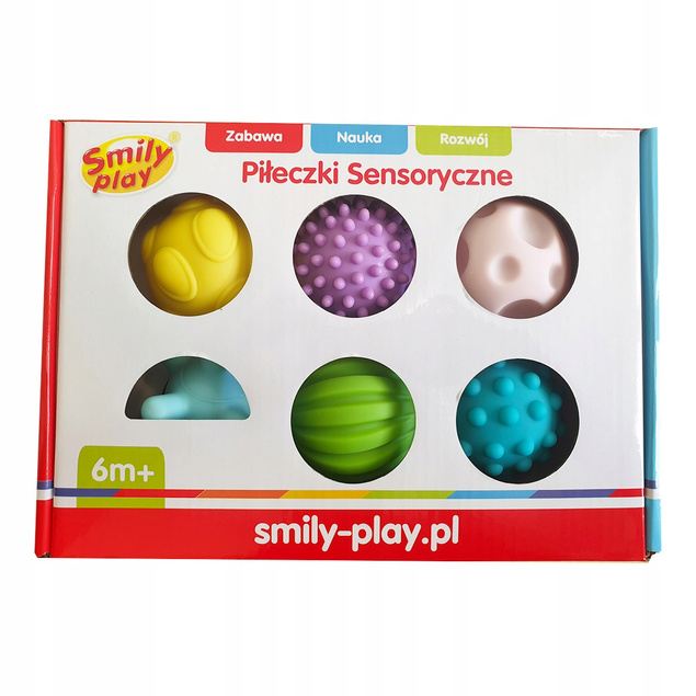 Piłki Piłeczki Sensoryczne EDUKACYJNE Dla Niemowląt 6szt Gryzaki Smily Play