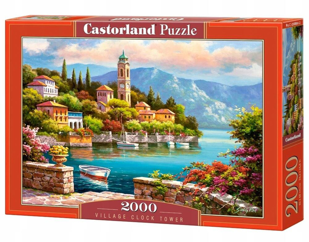 Puzzle 2000 Widok Łódka Obraz GÓRY Morze Miasto 9+ Castor