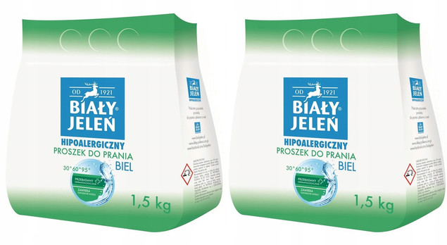 2x BIAŁY JELEŃ Hipoalergiczny Proszek Do Prania BIAŁYCH Biel Tkanin 1,5 kg