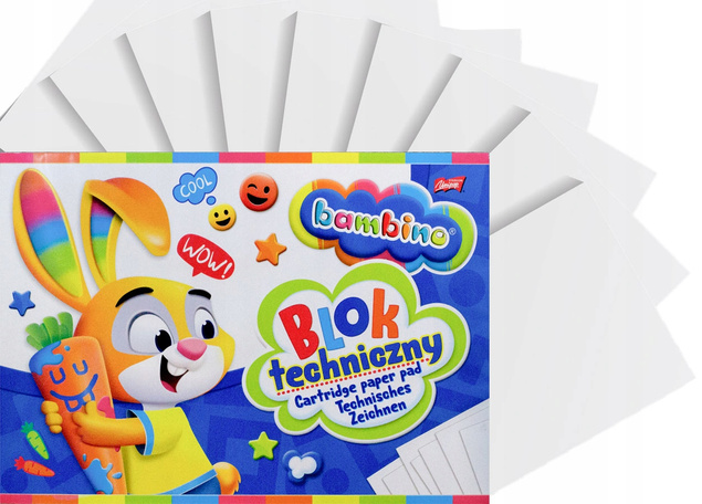 2x Blok Techniczny Szkolny A4 10k BIAŁY Bambino