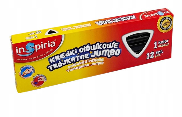 INSPIRIA Kredki Trójkątne Ołówkowe CZARNY Jumbo 12 Sztuk