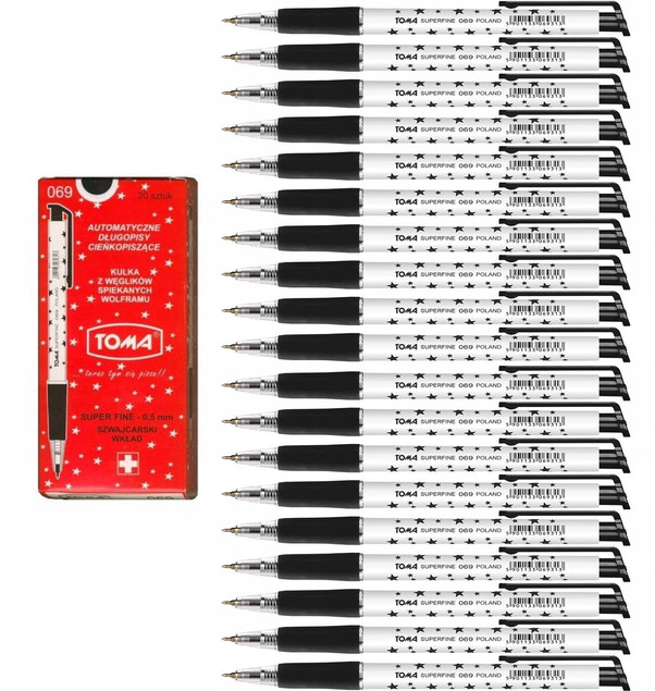 Długopis Biurowy Automatyczny Czarny Superfine W Gwiazdki 0,5mm TOMA x20
