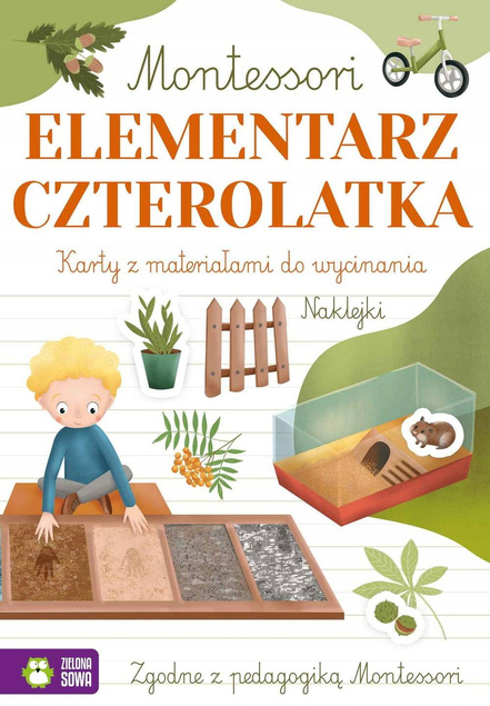 Montessori Elementarz Czterolatka Ćwiczenia Karty + Naklejki Zielona Sowa