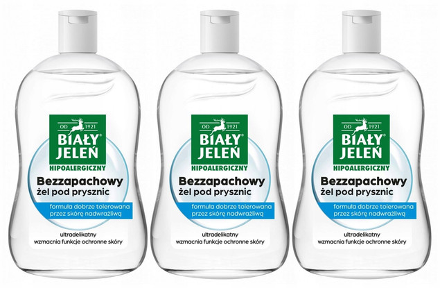 3x BIAŁY JELEŃ Żel Pod Prysznic Bezzapachowy Hipoalergiczny 500ml
