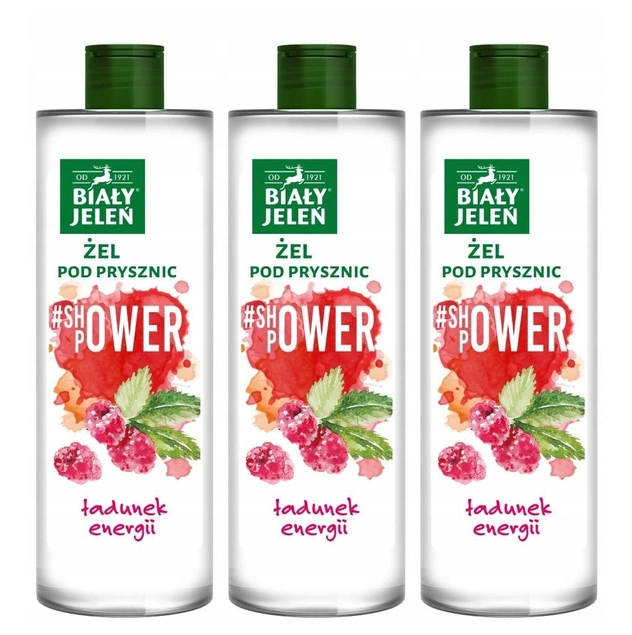 3x Żel Pod Prysznic BIAŁY JELEŃ Malina Shower Power 400 ml SKÓRA WRAŻLIWA