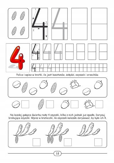 Komplet 4 Książek Edukacyjnych Do Nauki CZYTANIA LICZENIA PISANIA Greg