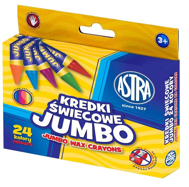 Kredki Świecowe Jumbo Szkolne Dla Dzieci 24 Kolory 3+ Astra