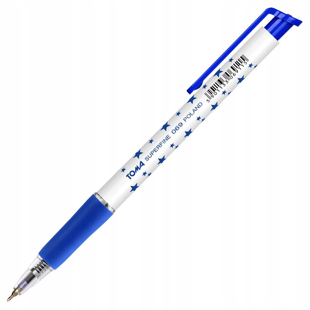 Długopis Biurowy Automatyczny Niebieski Superfine W Gwiazdki 0,5mm TOMA x5