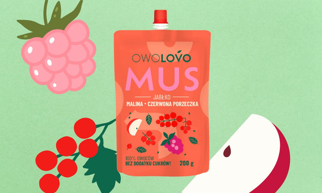 OWOLOVO PREMIUM mus owocowy JABŁKO MALINA PORZECZKA 200g SMAK 3 owoce