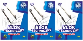 3x Blok Techniczny BIAŁY Dla Dzieci Szkoła Plastyka A4/10k 170g Astra