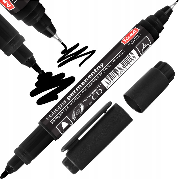 Dwustronny marker permanentny, foliopis, czarny | Toma
