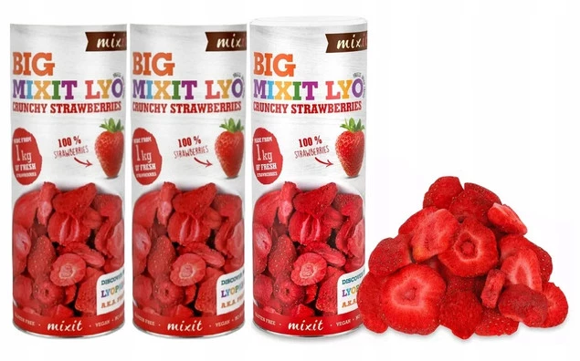 MIXIT Duże Chrupiące Owoce Liofilizowane TRUSKAWKA 100g x3