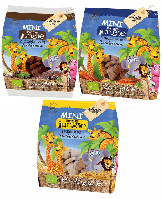 Ciastka z czekoladą  MINI JUNGLE BIO 100g BIO ANIA