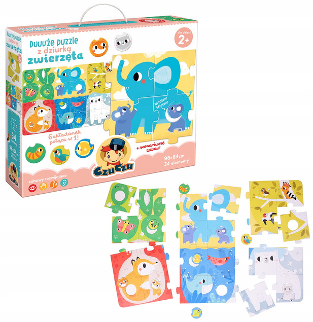 Duuuże Puzzle Z Dziurką Zwierzęta Układanka Edukacyjna 34el. 2+ CzuCzu