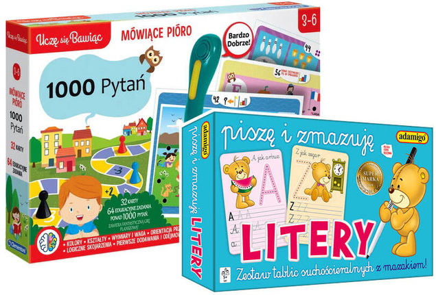 Zestaw Edukacyjny Piszę i Zmazuję Litery + Mówiące Pióro 1000 Pytań