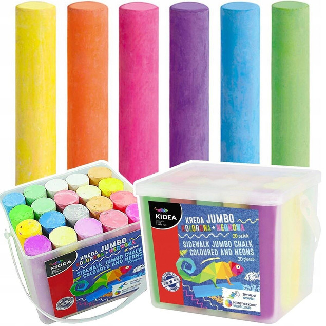 Kreda Jumbo kolorowa+ neonowa 20szt wiaderko KIDEA