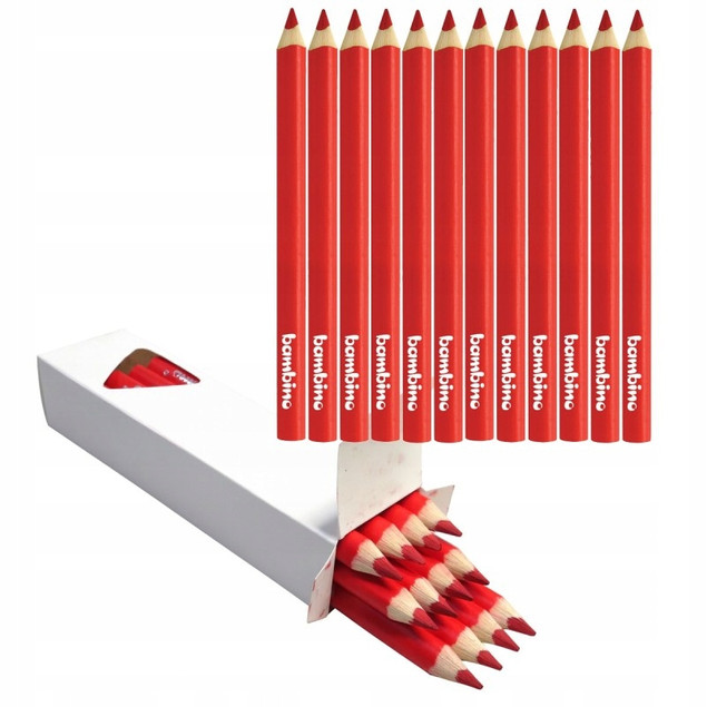 Kredka w drewnie trójkątna czerwona 12szt Bambino