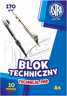 Blok techniczny BIAŁY Dla Dzieci Szkoła Plastyka A4/10k 170g Astra