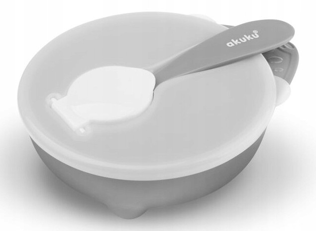 MISECZKA Z ŁYŻECZKĄ I POKRYWKĄ Miska Talerzyk 250ml SZARA Akuku A0425