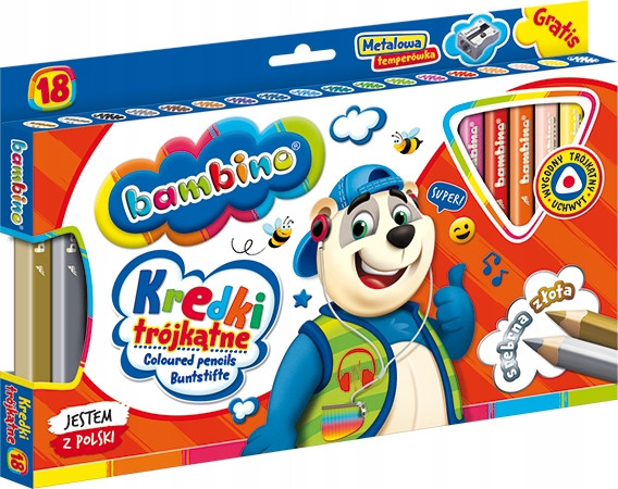 Kredki BAMBINO trójkątne 18kol.w drewnie+temp. MAJEWSKI