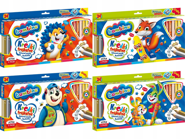 Kredki BAMBINO trójkątne 24kol.w drewnie+temp. MAJEWSKI