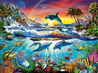 Puzzle 3000 Rafa Koralowa Delfiny ZWIERZĘTA MORSKIE Ocean Natura 9+ Castor