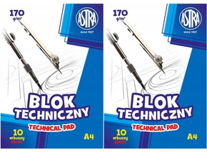 2x Blok Techniczny BIAŁY Dla Dzieci Szkoła Plastyka A4/10k 170g Astra