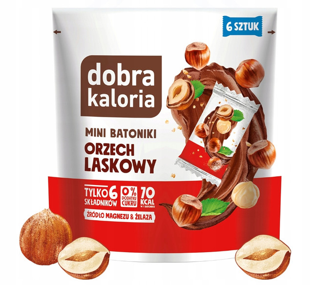 DOBRA KALORIA Mini Batoniki o Smaku ORZECH LASKOWY Bez Cukru 102g