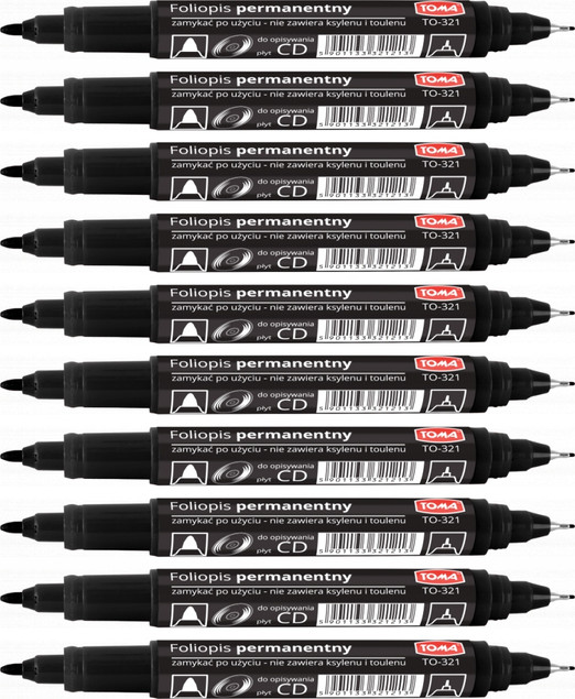 Dwustronny marker permanentny, foliopis, czarny | Toma