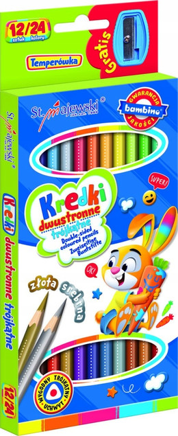 Kredki dwustr. 12/24kol. trójkątne 18cm + temperówka MAJEWSKI