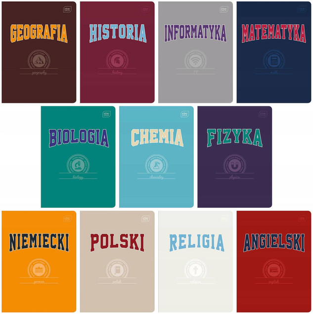 Zestaw zeszyty szkolne tematyczne + okładki 10 szt INTERDRUK