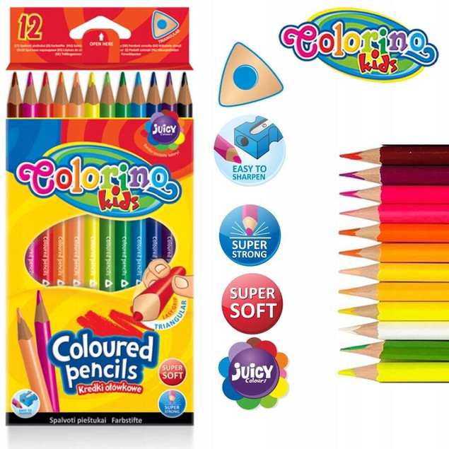 Kredki ołówkowe trójkątne 12 kol Colorino Kids 