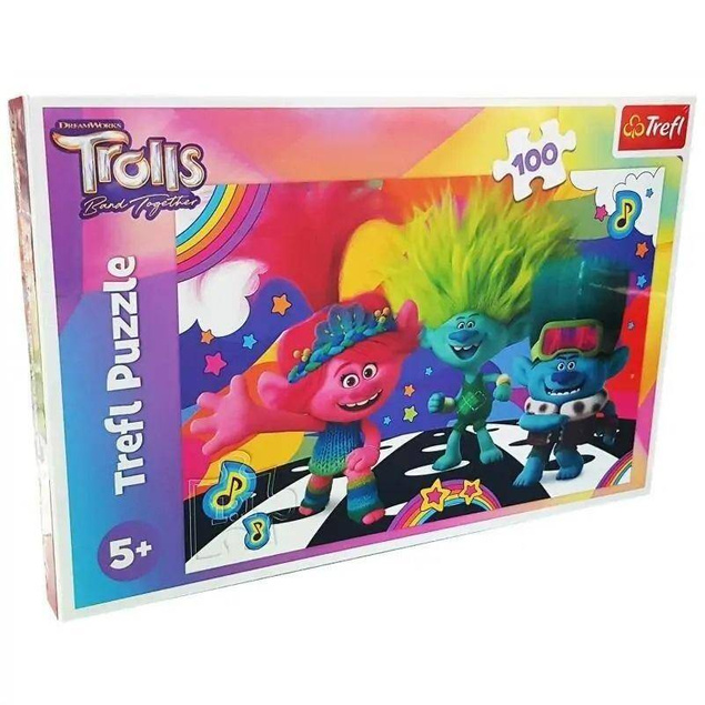 PUZZLE 100 GLITTER BROKATOWE BŁYSZCZĄCE TROLLE TROLLS TREFL