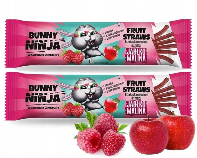 BUNNY NINJA Przekąska owocowa 2 x FRUIT STRAWS jabłko malina 2x16g