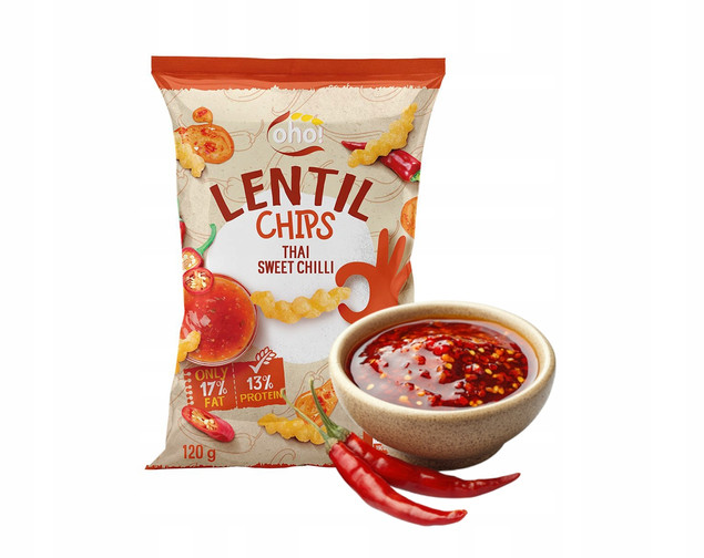 CHIPSY Chrupki z Czerwonej Soczewicy o Smaku SŁODKIE CHILI 120g Oho!