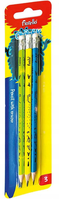 Ołówek HB z Gumką 3 Sztuki Trójkątny Blister Fiorello